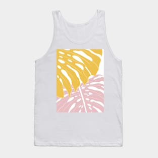 Abstract Yellow And Pink Monstera Leaves Tank Top